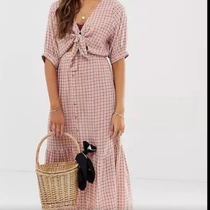 Faithfull Maple check midi dress with tie front